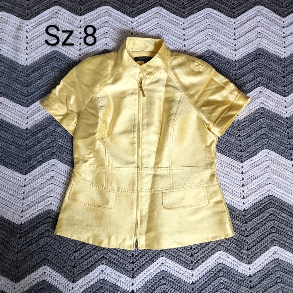 LAST CALL! ⚡ Anne Klein yellow short-sleeve wool-silk b…